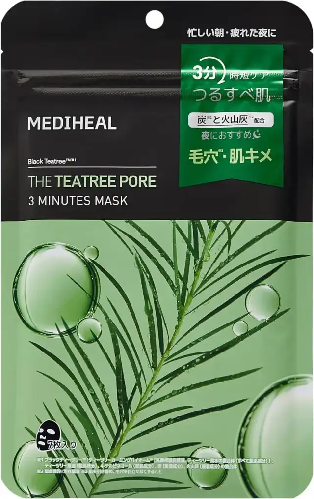 MEDIHEAL OFFICIAL(メディヒール) 3ミニッツマスク(THE ティーツリーポア) 7枚 3 Minutes Mask (THE Teatree Pore) 7P (1SET) 時短 水分 保湿 朝のメイク 肌の整え キメケア スキンケア 肌荒れ防止ケア 混合肌 (1SET) 詳細イメージ 1