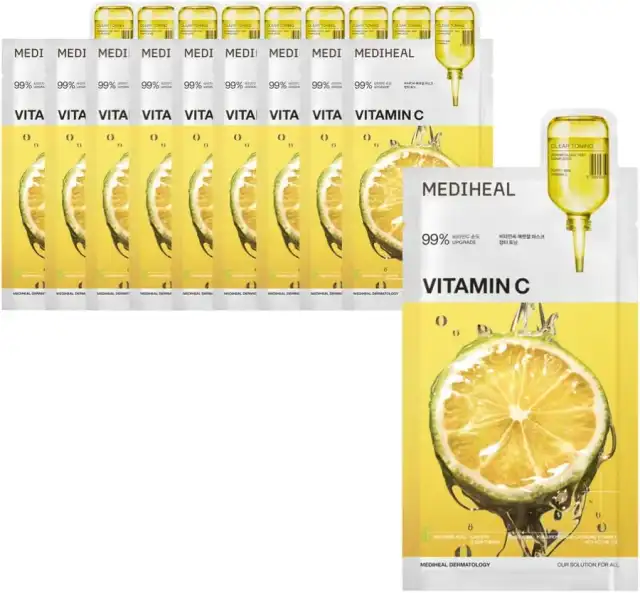 MEDIHEAL OFFICIAL(メディヒール) ビタミンCエッセンシャルマスク 10枚 Vitamin C Essential Mask 10P くすみケア 美容液たっぷり しっとり 水分 スキンケア ビタミンc パック シートマスク フェイスマスク フェイスパック 詳細イメージ 1