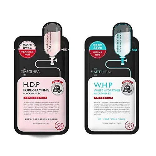 [10+10] [メディヒール] Mediheal [WHP ホワイト ハイドレイティング ブラック マスク EX (10枚)] + Mediheal H.D.P Pore stamping Charcoal mineral mask 毛穴スタンプ炭ミネラルマスク (10枚)